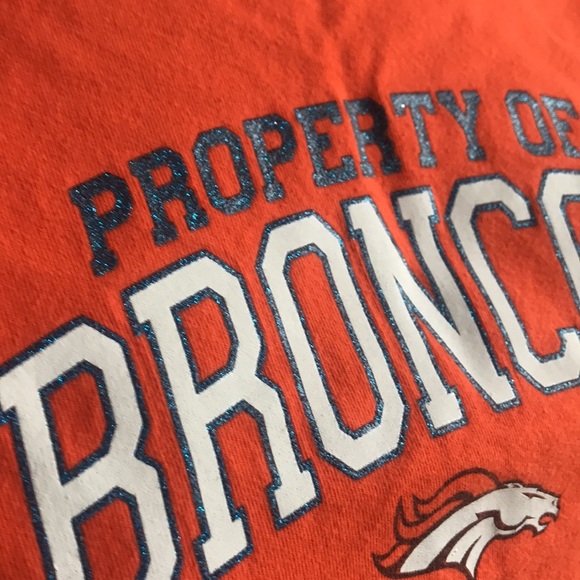 Denver Broncos orange long sleeves pull over t-shirt size S NFL glittery logo - Picture 3 of 12